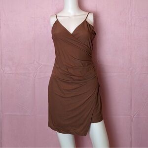 Urban Outfitters Brown Bodycon Ruched Sleeveless V Neck Mini Dress size Large